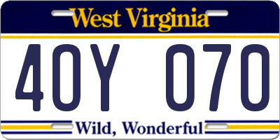 WV license plate 4OY070
