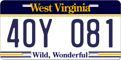 WV license plate 4OY081