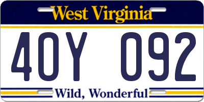 WV license plate 4OY092