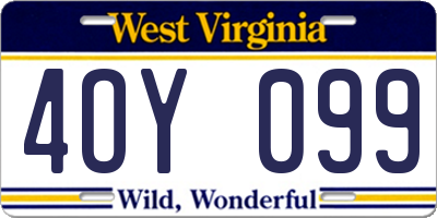 WV license plate 4OY099