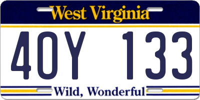 WV license plate 4OY133