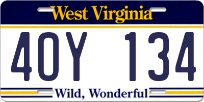 WV license plate 4OY134