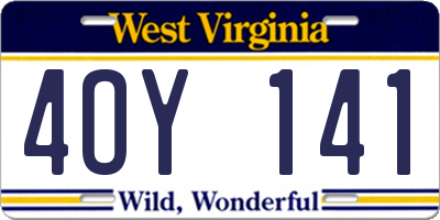 WV license plate 4OY141