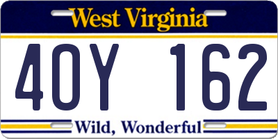 WV license plate 4OY162