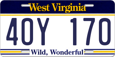 WV license plate 4OY170
