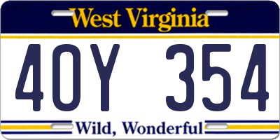 WV license plate 4OY354