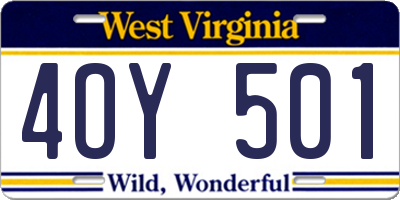 WV license plate 4OY501