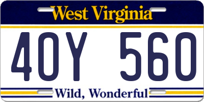 WV license plate 4OY560