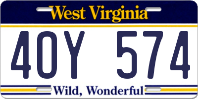 WV license plate 4OY574