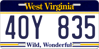 WV license plate 4OY835