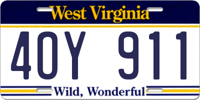 WV license plate 4OY911