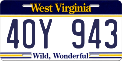 WV license plate 4OY943