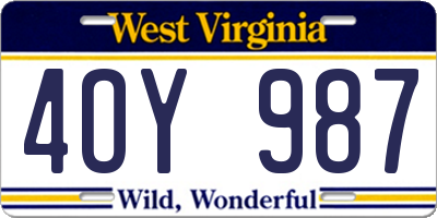 WV license plate 4OY987