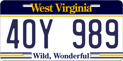 WV license plate 4OY989