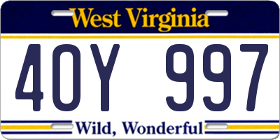 WV license plate 4OY997