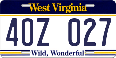 WV license plate 4OZ027