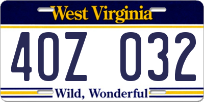 WV license plate 4OZ032