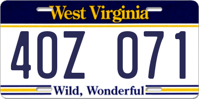 WV license plate 4OZ071