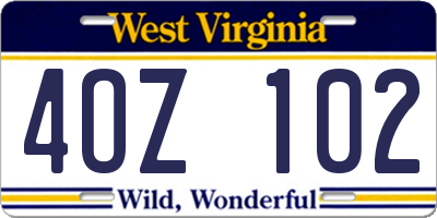 WV license plate 4OZ102