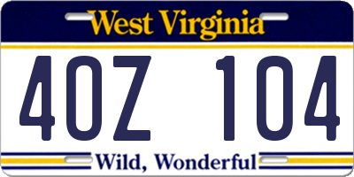 WV license plate 4OZ104