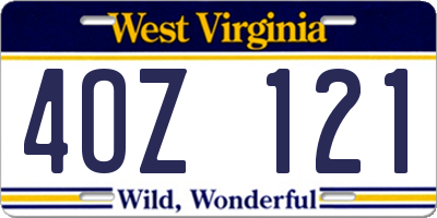 WV license plate 4OZ121