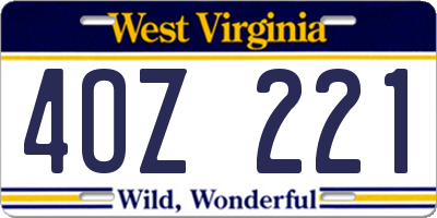 WV license plate 4OZ221
