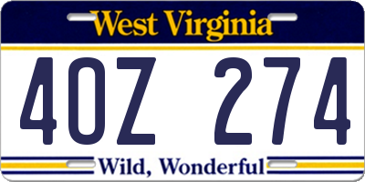 WV license plate 4OZ274