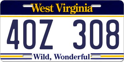 WV license plate 4OZ308