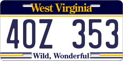 WV license plate 4OZ353