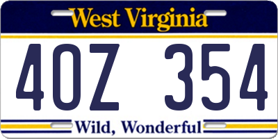 WV license plate 4OZ354