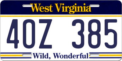 WV license plate 4OZ385