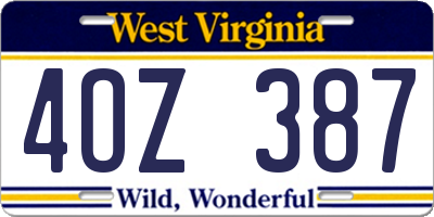 WV license plate 4OZ387