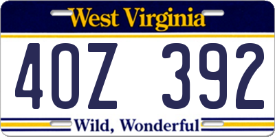 WV license plate 4OZ392