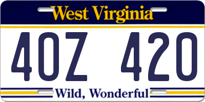 WV license plate 4OZ420