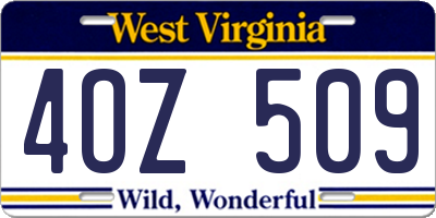 WV license plate 4OZ509