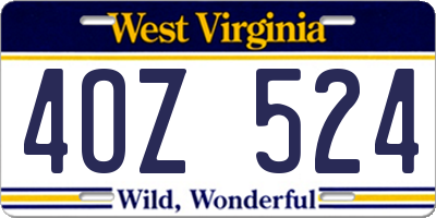 WV license plate 4OZ524