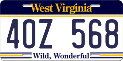 WV license plate 4OZ568