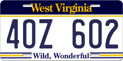 WV license plate 4OZ602