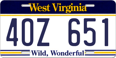 WV license plate 4OZ651