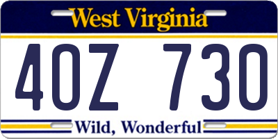 WV license plate 4OZ730