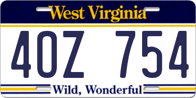 WV license plate 4OZ754