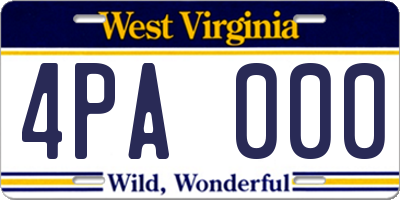 WV license plate 4PA000