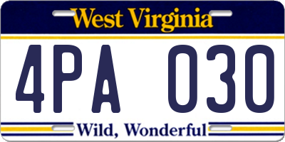 WV license plate 4PA030