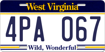 WV license plate 4PA067