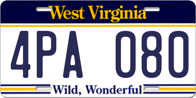 WV license plate 4PA080