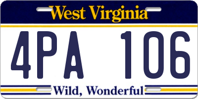 WV license plate 4PA106