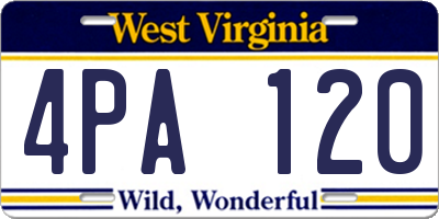 WV license plate 4PA120