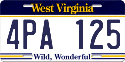 WV license plate 4PA125
