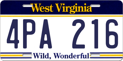 WV license plate 4PA216