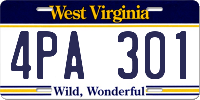 WV license plate 4PA301